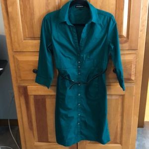 Express Green Shirtdress with Thin Black Belt